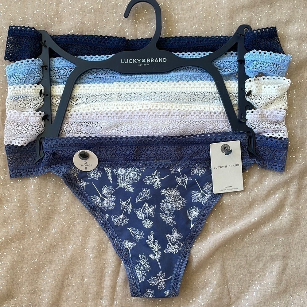 Brand New Lucky Brand Set of 5 Lacy Stretch Thongs Underwear